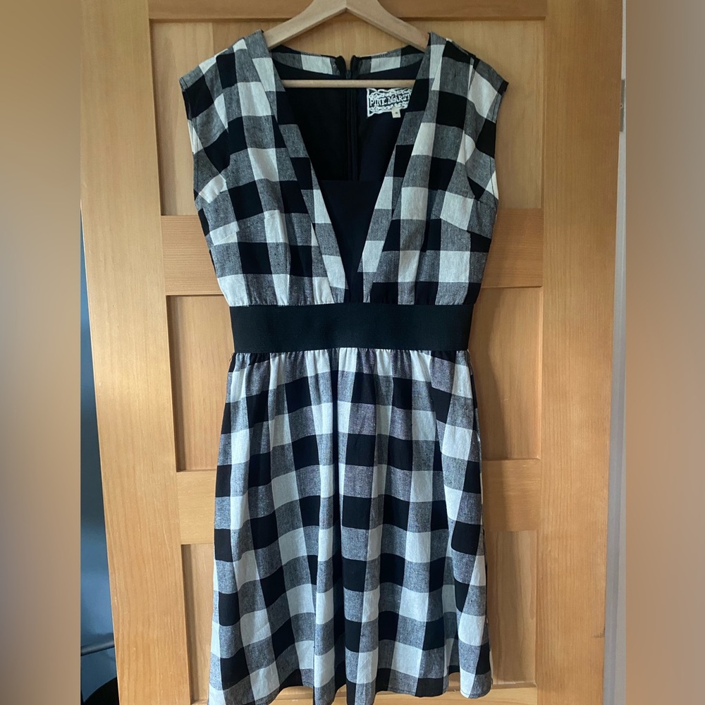 Pink Martini Black and White Plaid Gingham Dress, Size S